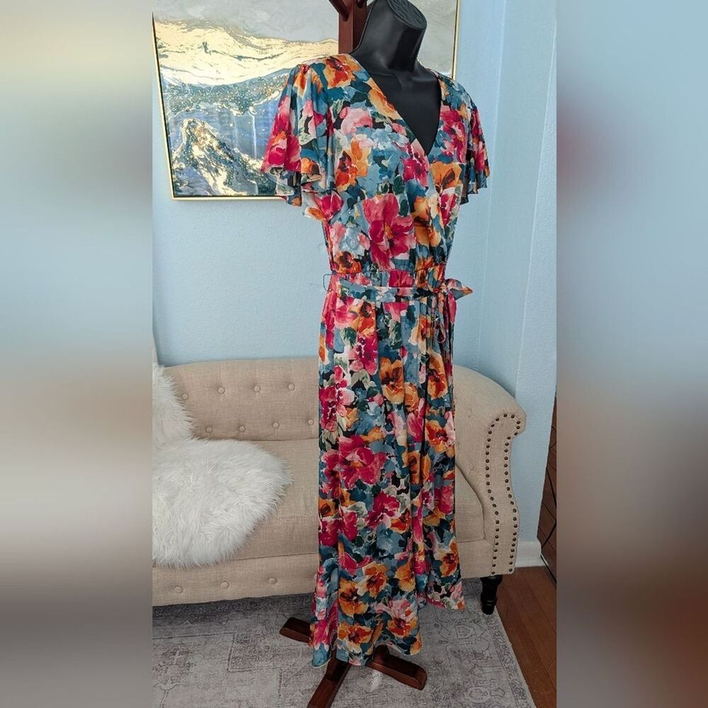 Nicole Miller Floral V-Neck Maxi Dress Size S - Picture 11 of 16